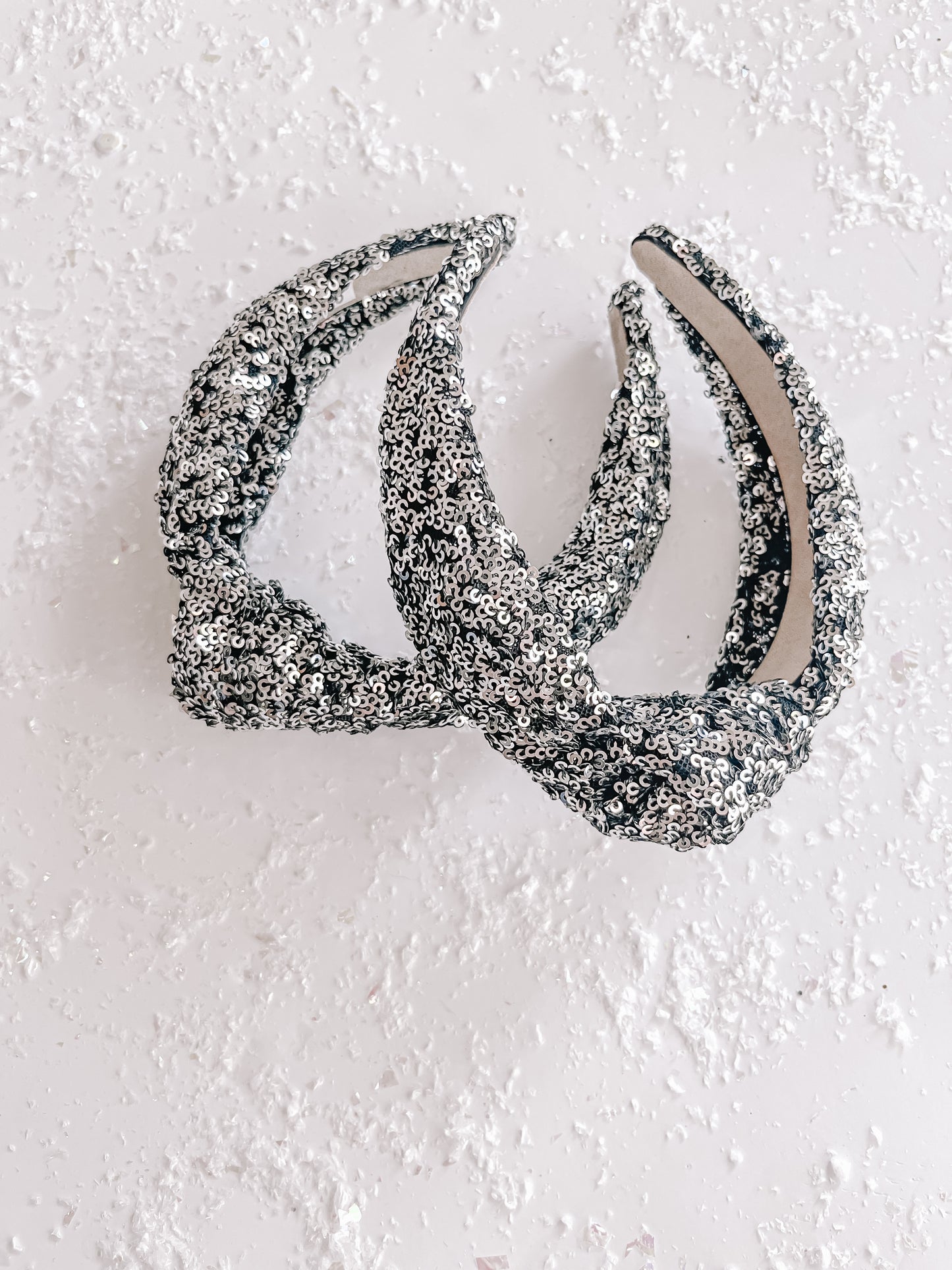 Silver Black Sequins Knotted Headband