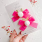 Hot Pink Reindeer White Nose Velvet Small Bow Pigtail Set
