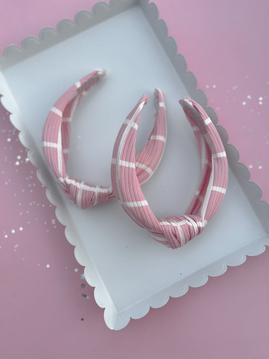 Pink Grid Ribbed Knotted Headband