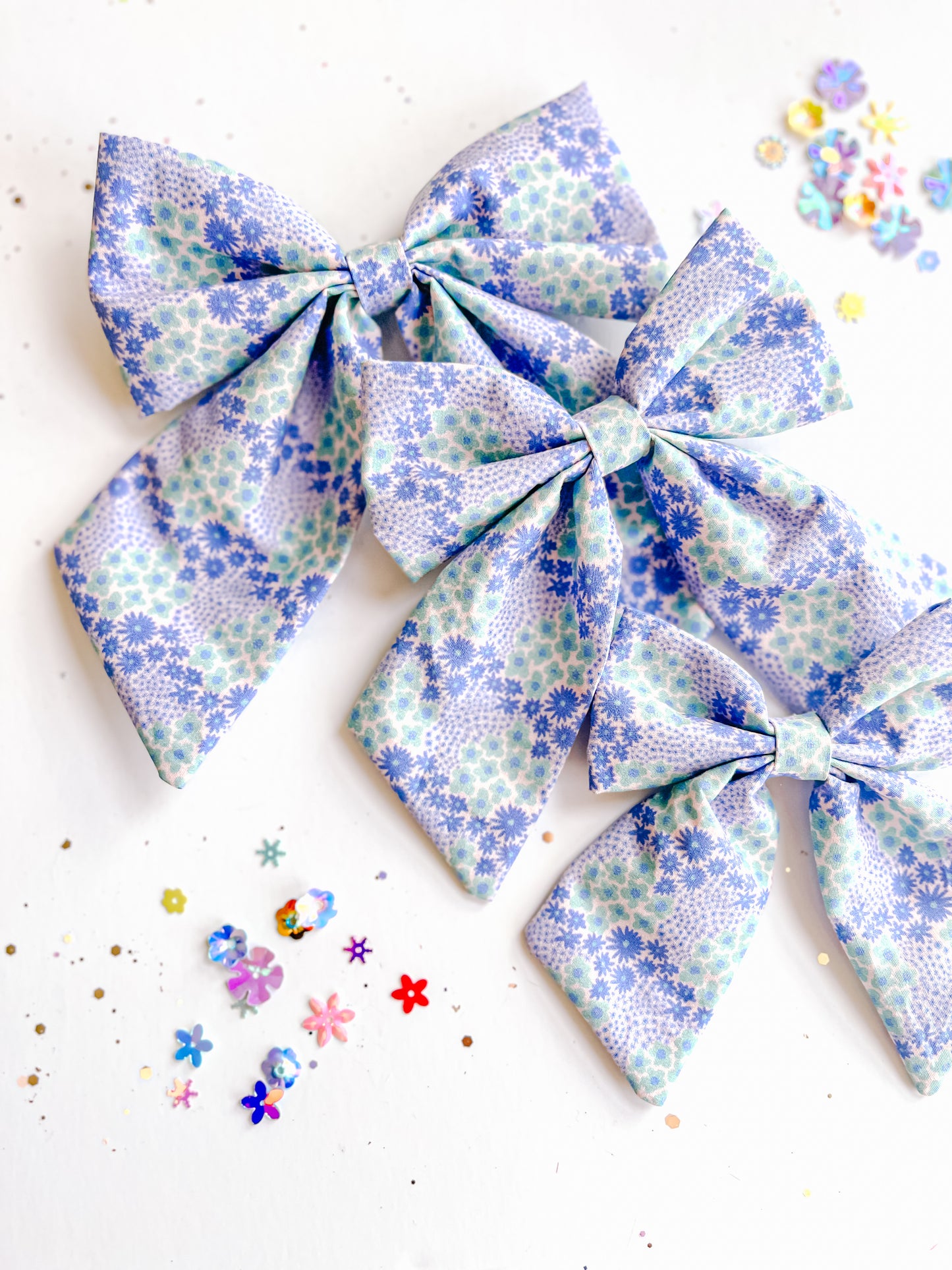 Blue Green Floral Sailor Bow