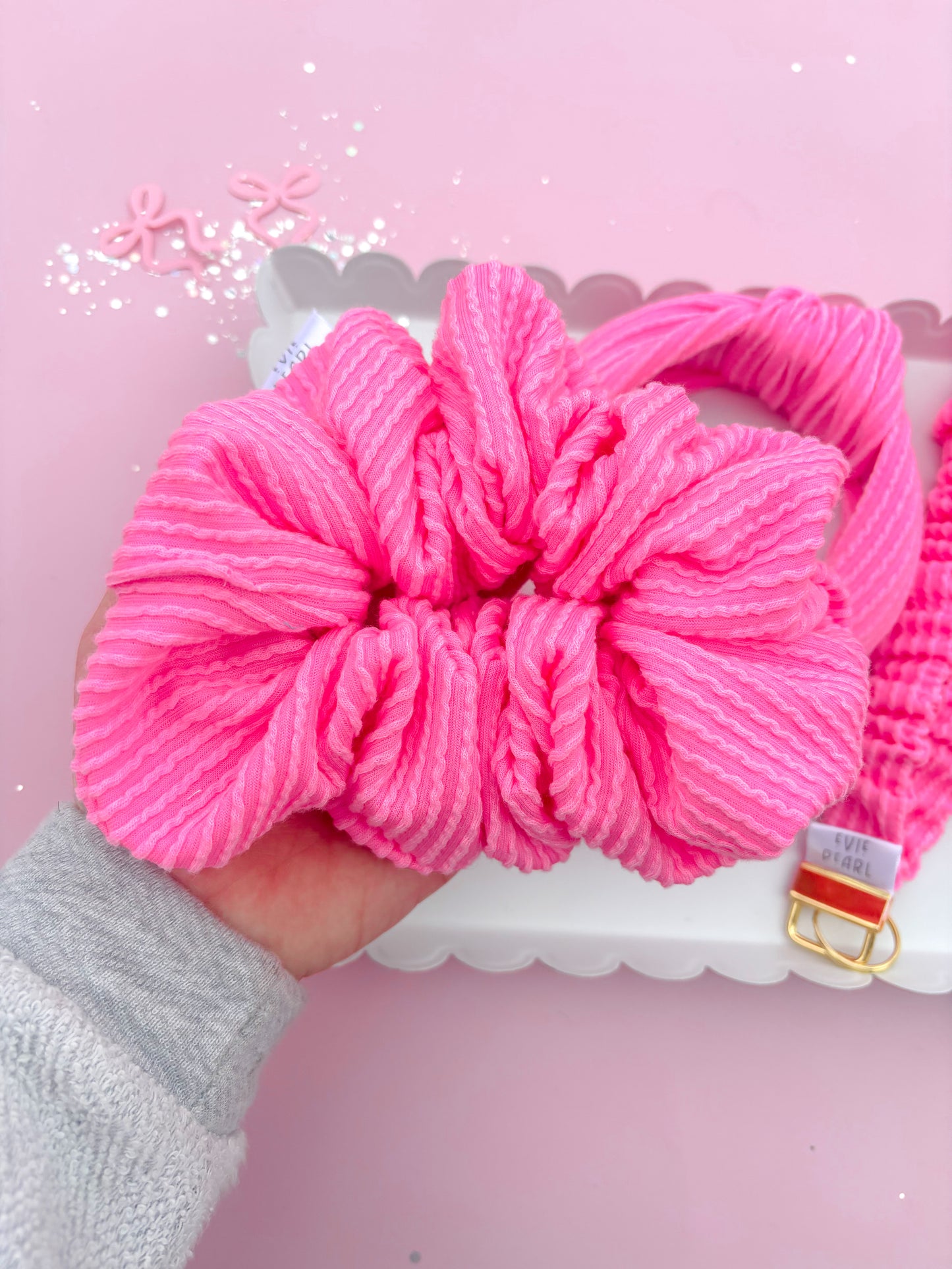 Bubblegum Pink Ribbed Teacher Gift Set- Lanyard| Knotted Headband| Scrunchie