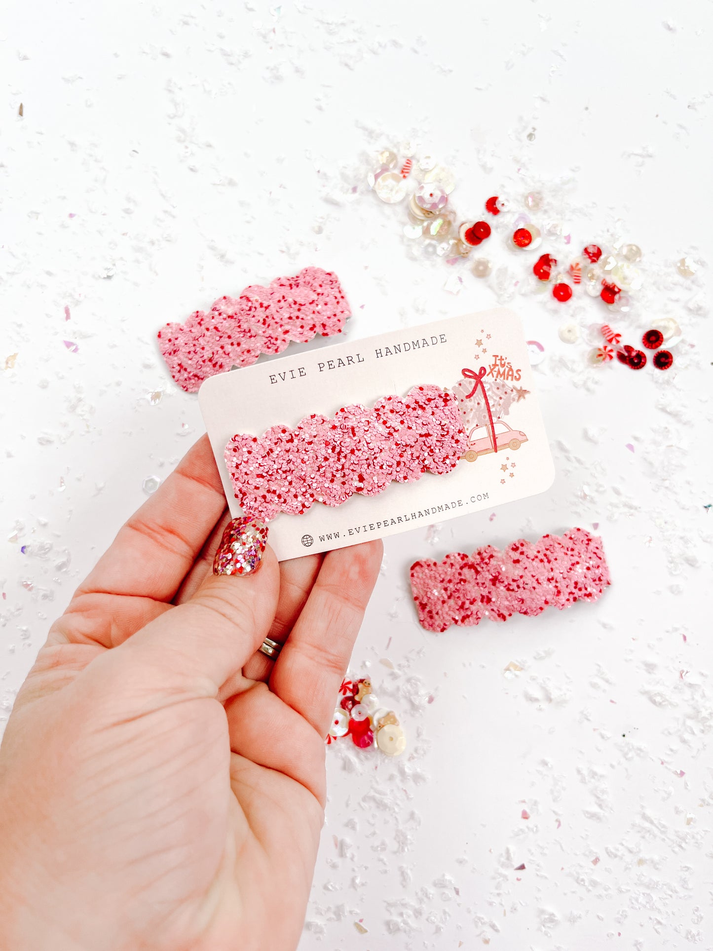 Pink Red Glitter Sparkle Snap Clip