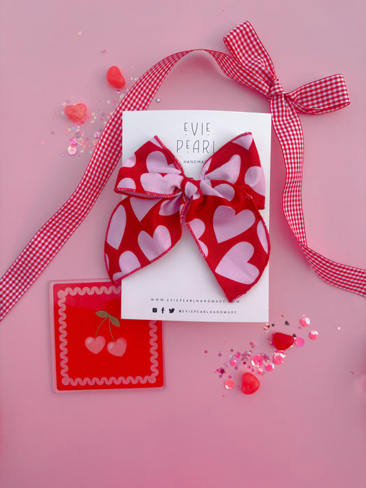 Red & Pink Hearts Oversized Bow
