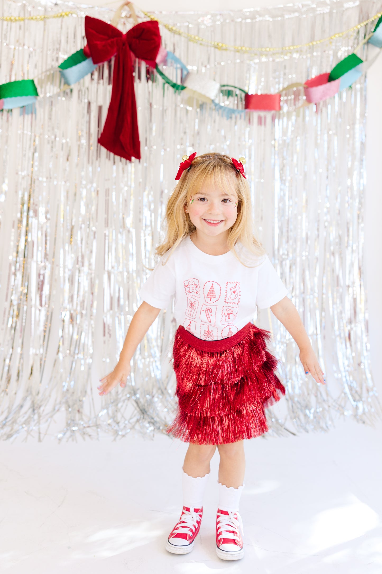 Red Velvet Jingle Bell Small Bow Pigtail Set