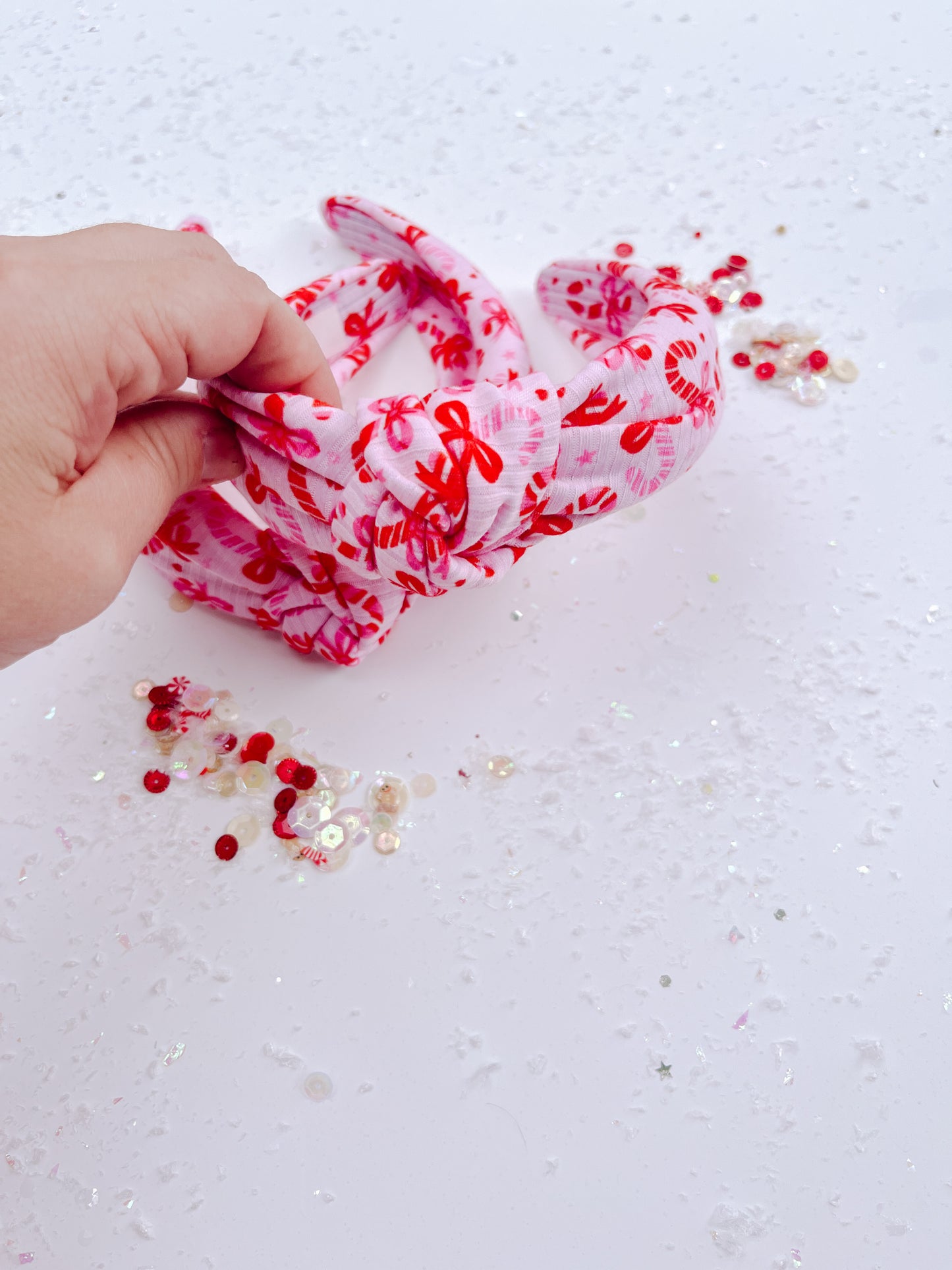 Pink Red Candy Cane Knotted Headband for Girls & Women