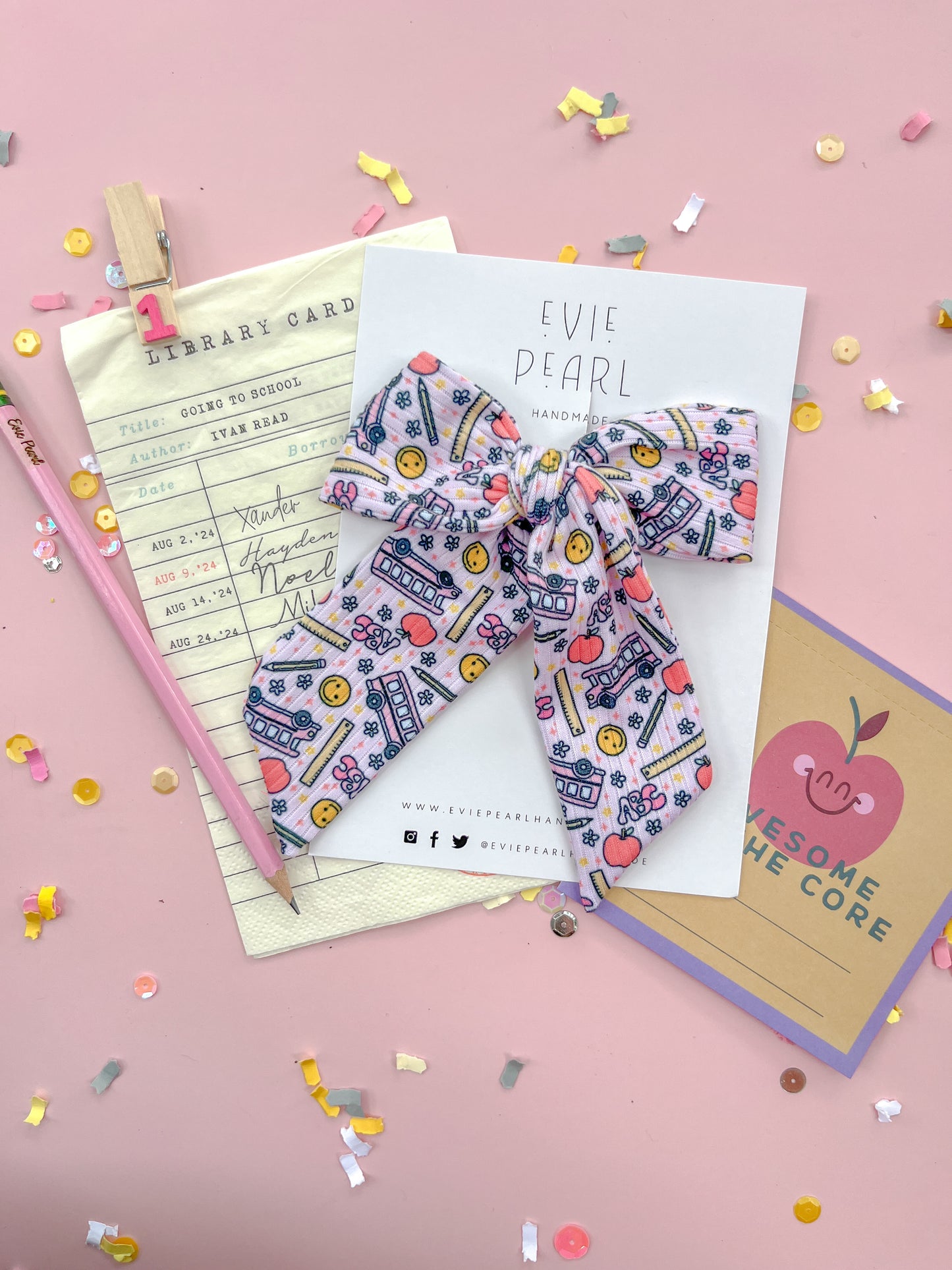 Pink School Bus XL Pinwheel Bow