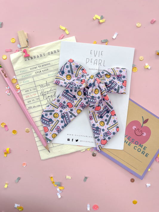 Pink School Bus XL Pinwheel Bow