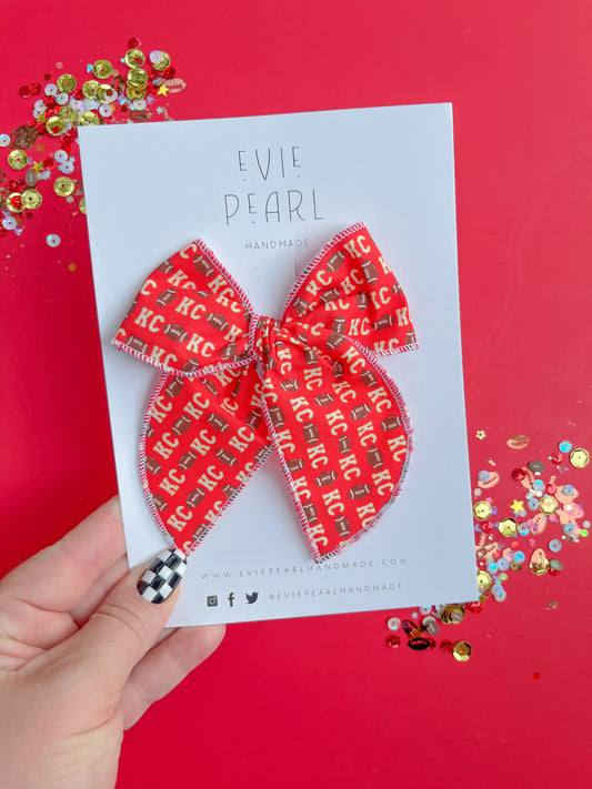 Red KC Football Medium Bow