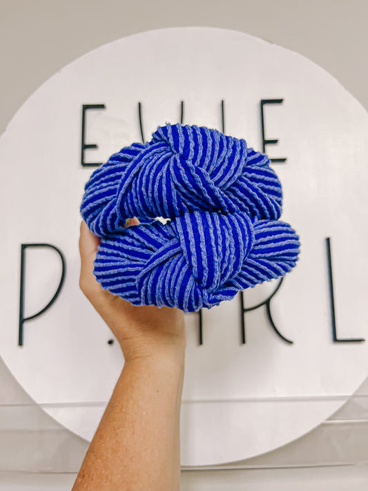 Royal Blue Ribbed Knotted Headband