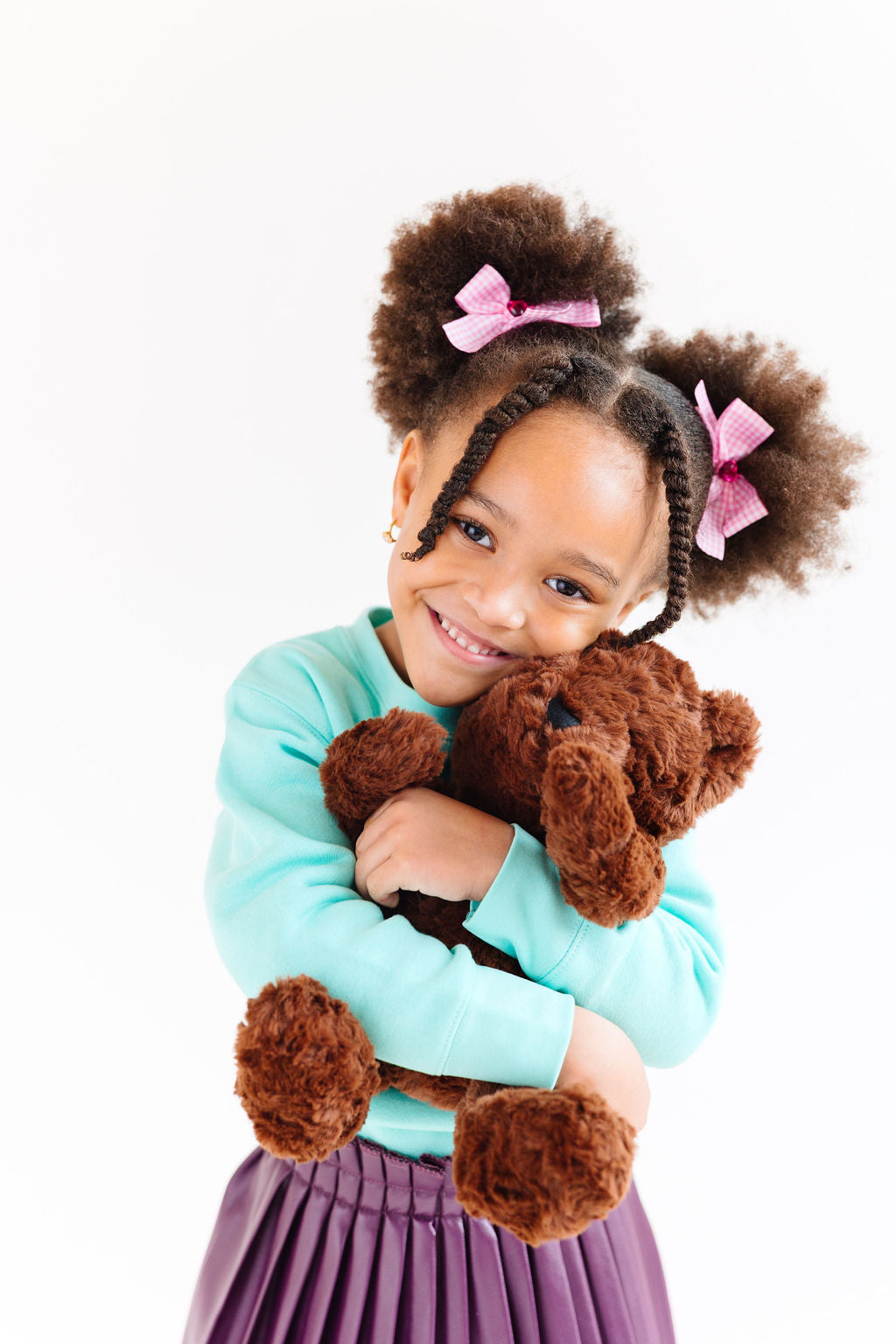 Pink Gingham & Pink Heart Charm Pigtail Set