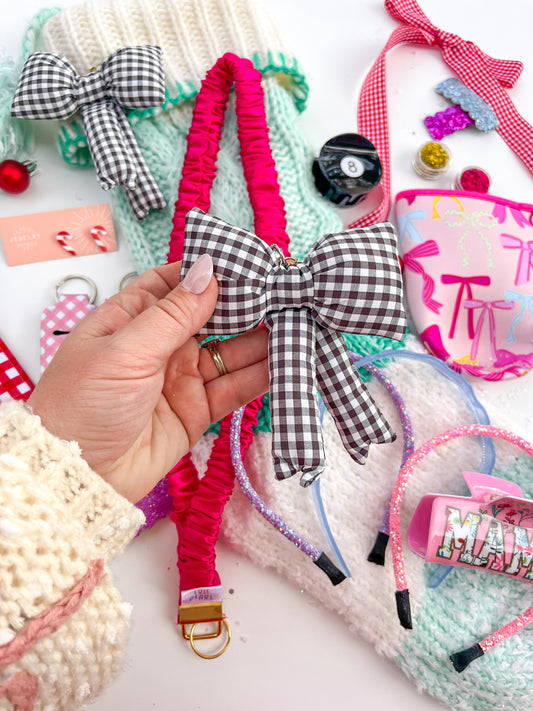 Black Gingham Puffy Bow Keychain