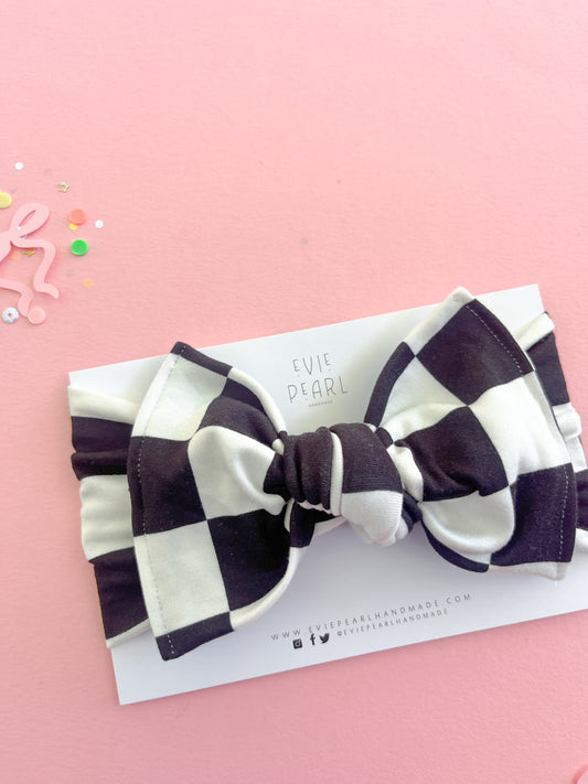 Black & White Checkered Baby Bow Turban