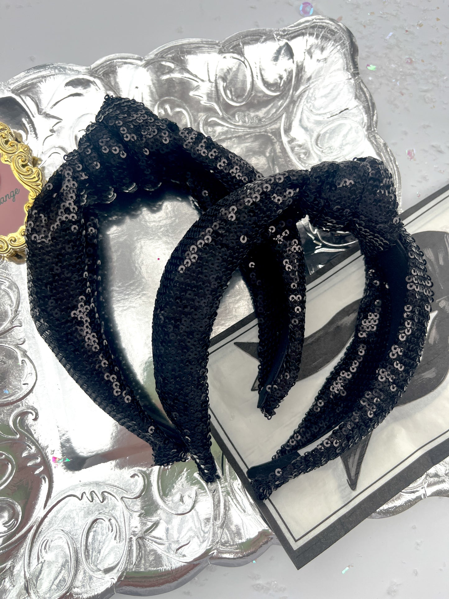 Black Sequins Knotted Headband