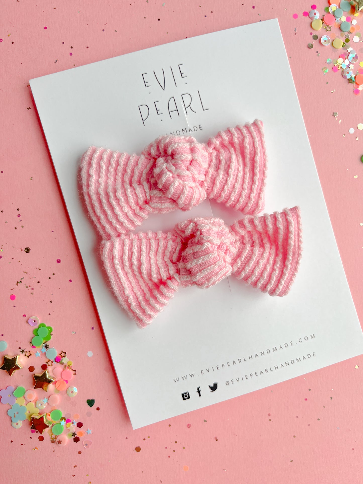 Light Pink Ribbed Knot Bow Pigtail Set