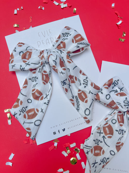 White Football Touchdown XL Pinwheel Bow