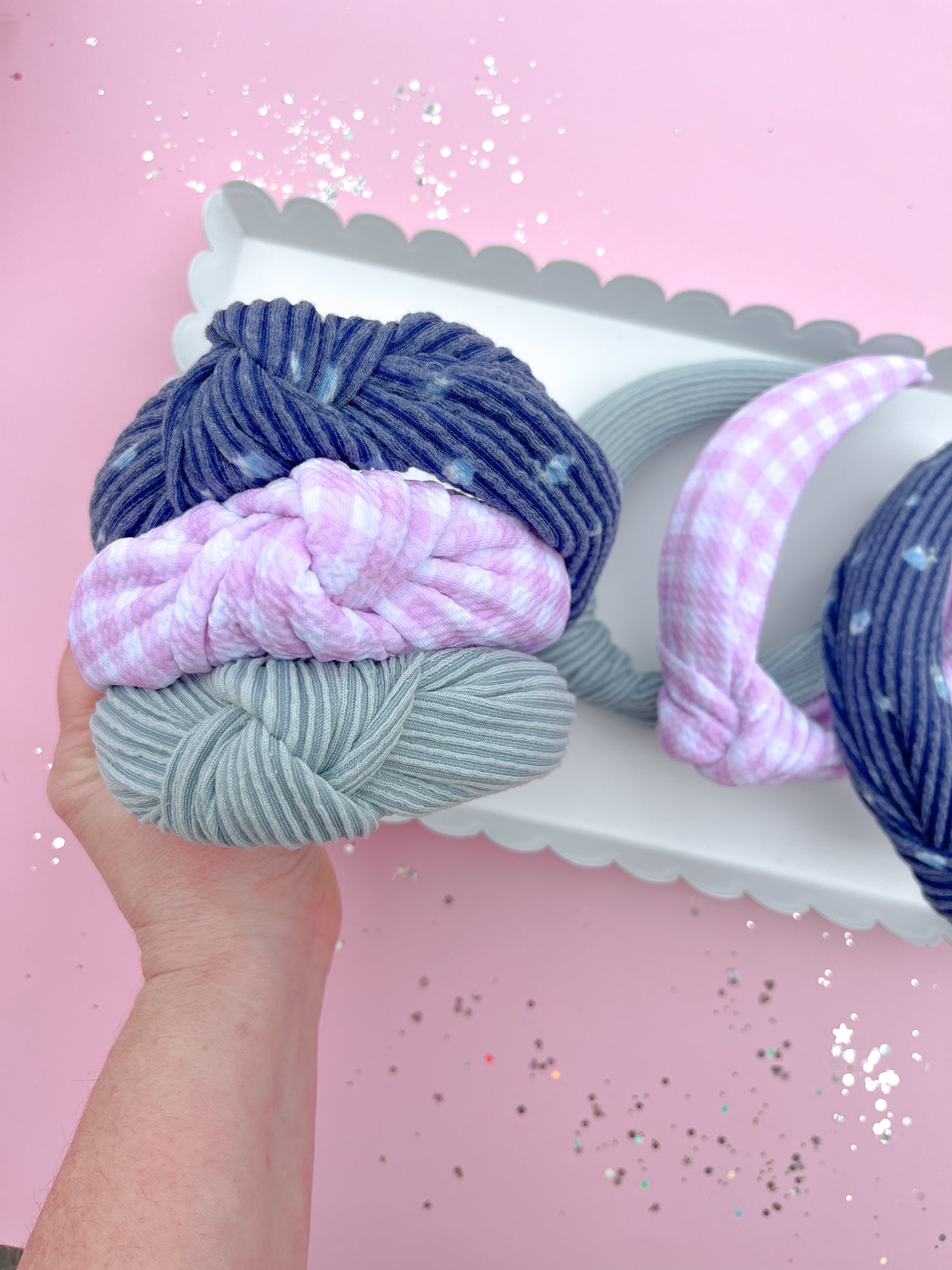 Pink Gingham Knotted Headband