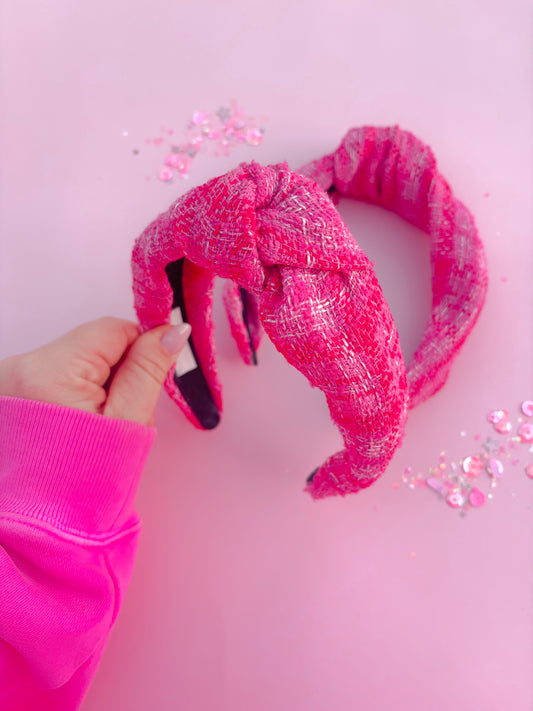Pink Tweed Knotted Headband for Girls & Women