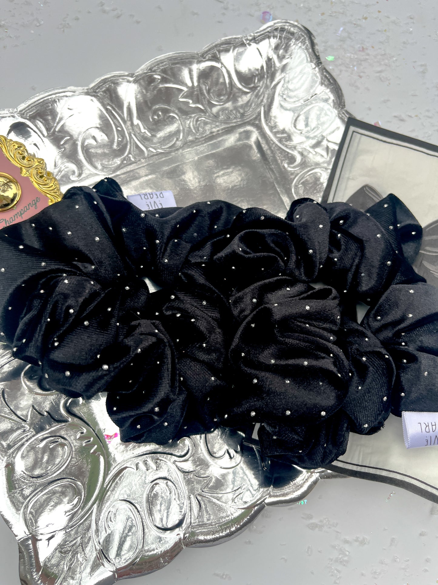 Black Rhinestone Velvet Oversized Scrunchy