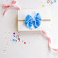 Small Blue Raw Silk Bow on nylon headband