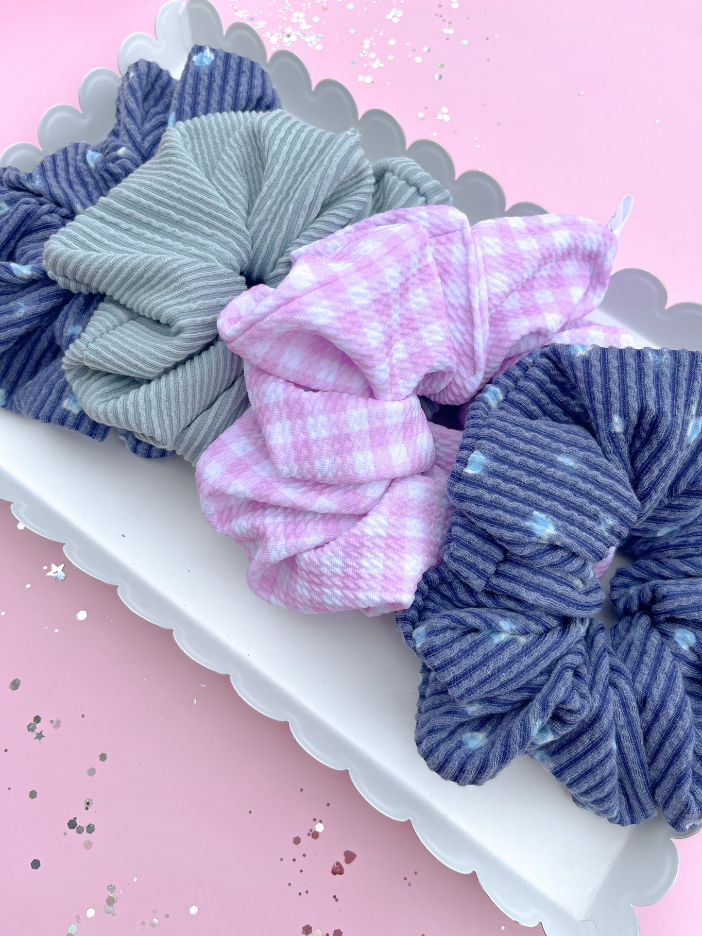 Navy Floral Ribbed Oversized Scrunchy