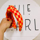 Gold Red Checkered Knotted Headband for Girls & Women