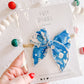 Blue Floral Small Bow on Nylon Headband