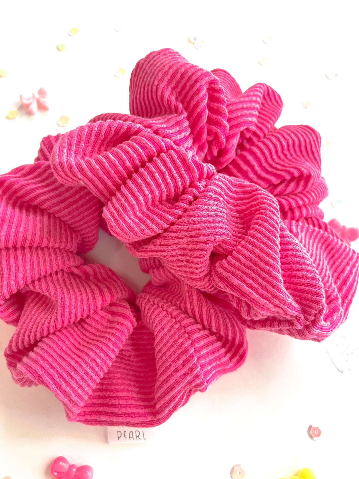 Candy Pink Ribbed Oversized Scrunchy