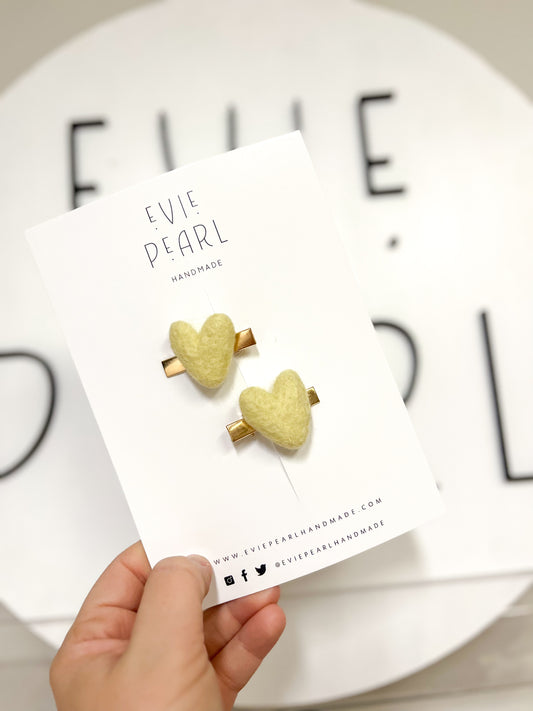 Lemon Green Heart Pigtail Clip Set