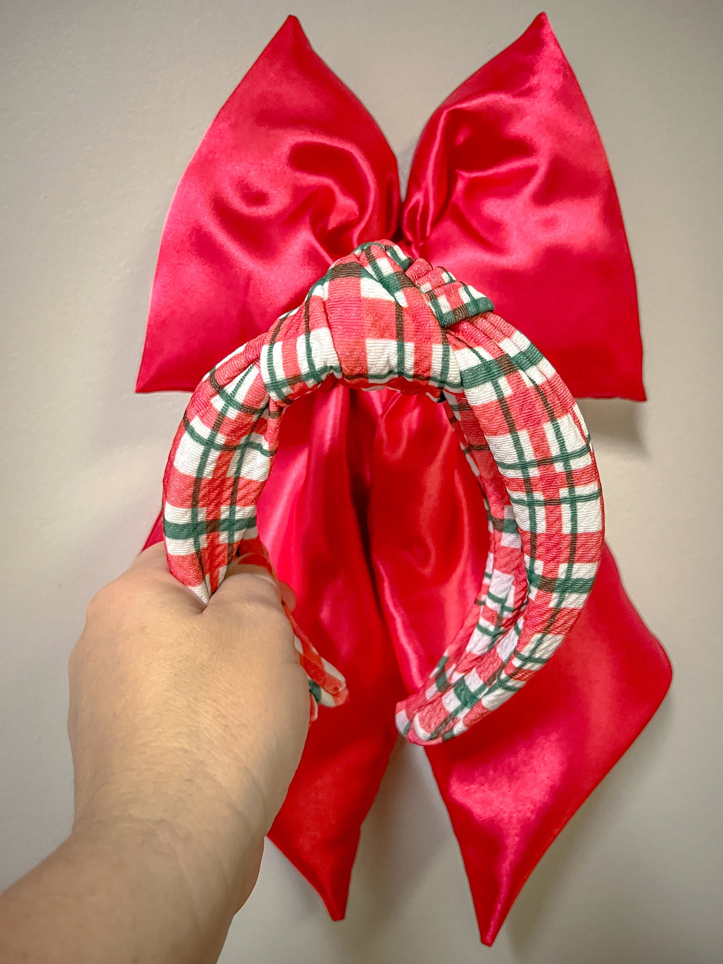 Red & Green Plaid Knotted Headband for Girls & Women
