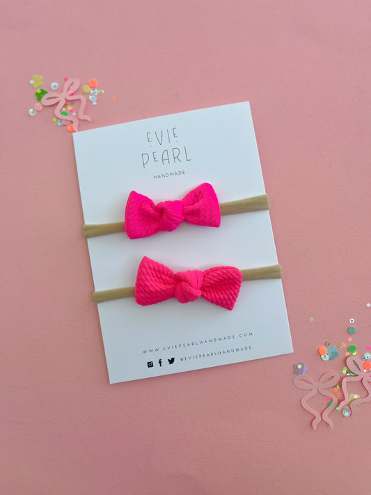 Flamingo Pink & Hot Pink Tropic Mini Knot Bow Bundle on Baby Nylon Headbands