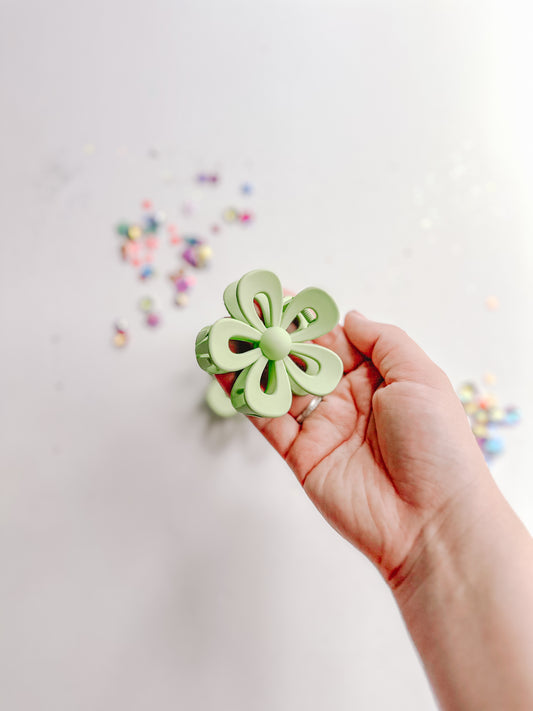 Green Flower Claw Clip