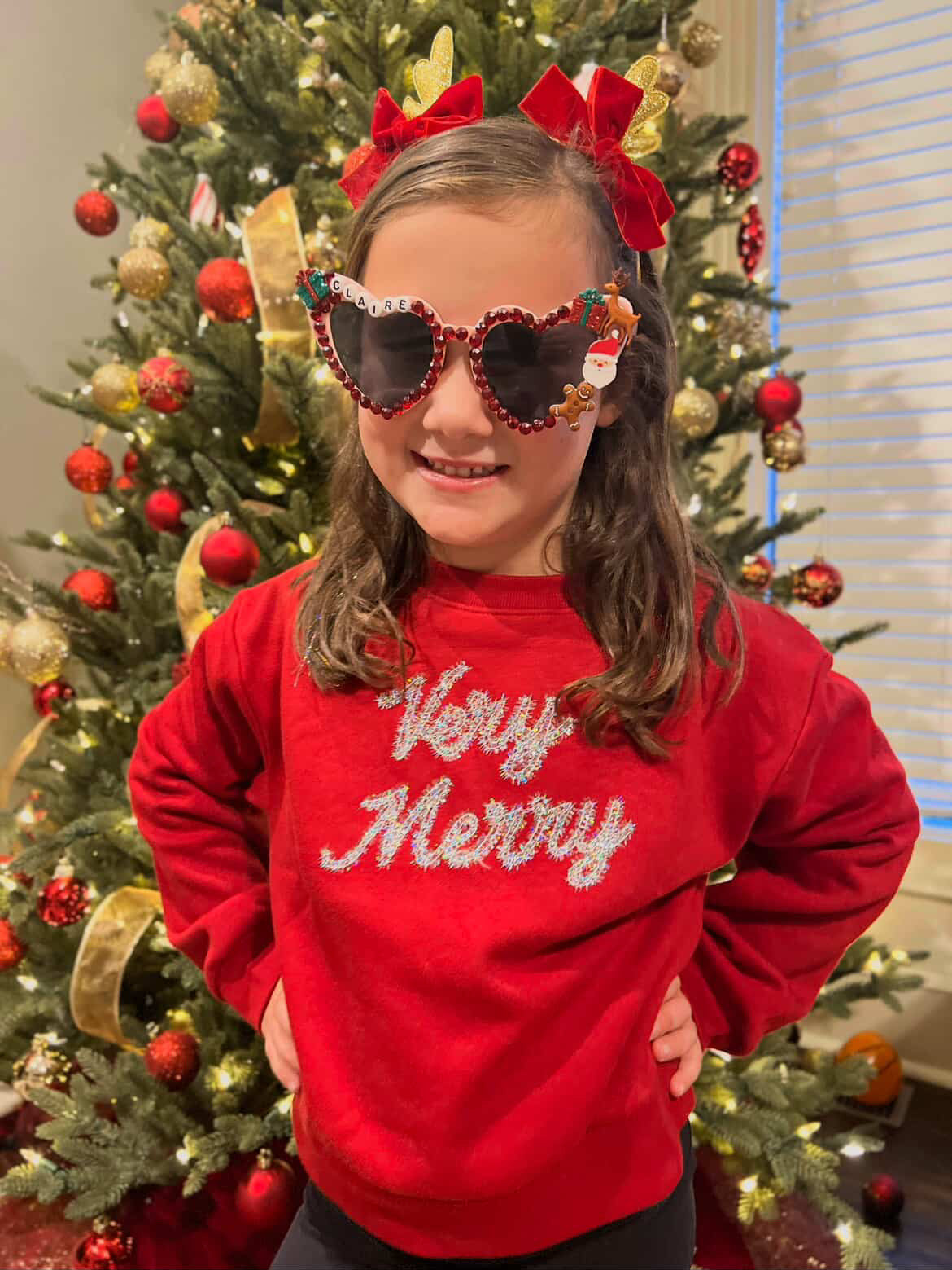 Gold Glitter Reindeer Headband with Removable Velvet Bows