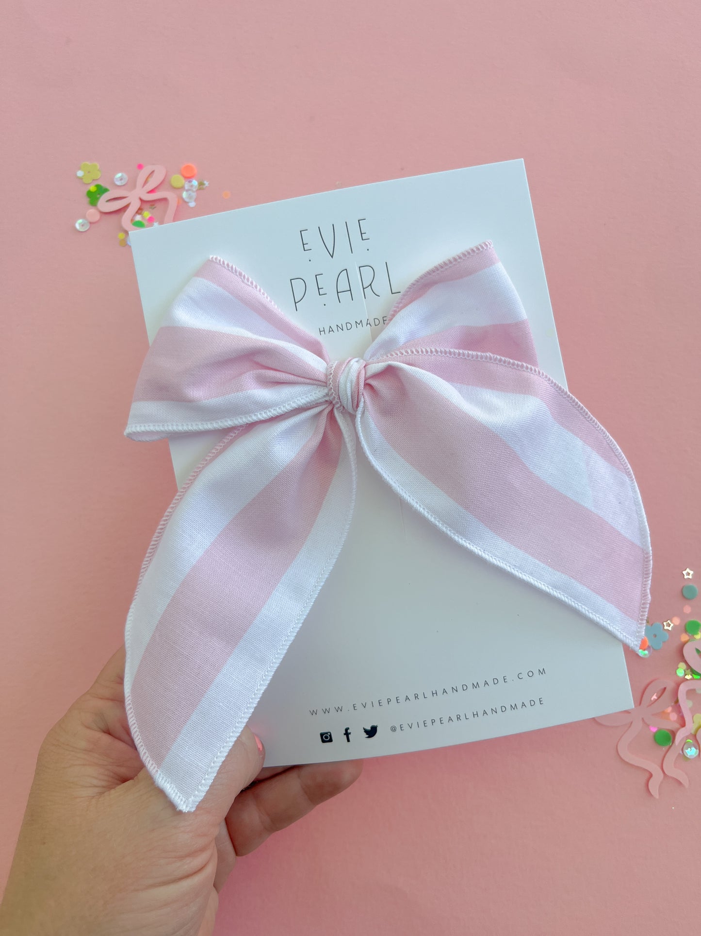 Pink White Stripe Oversized Bow