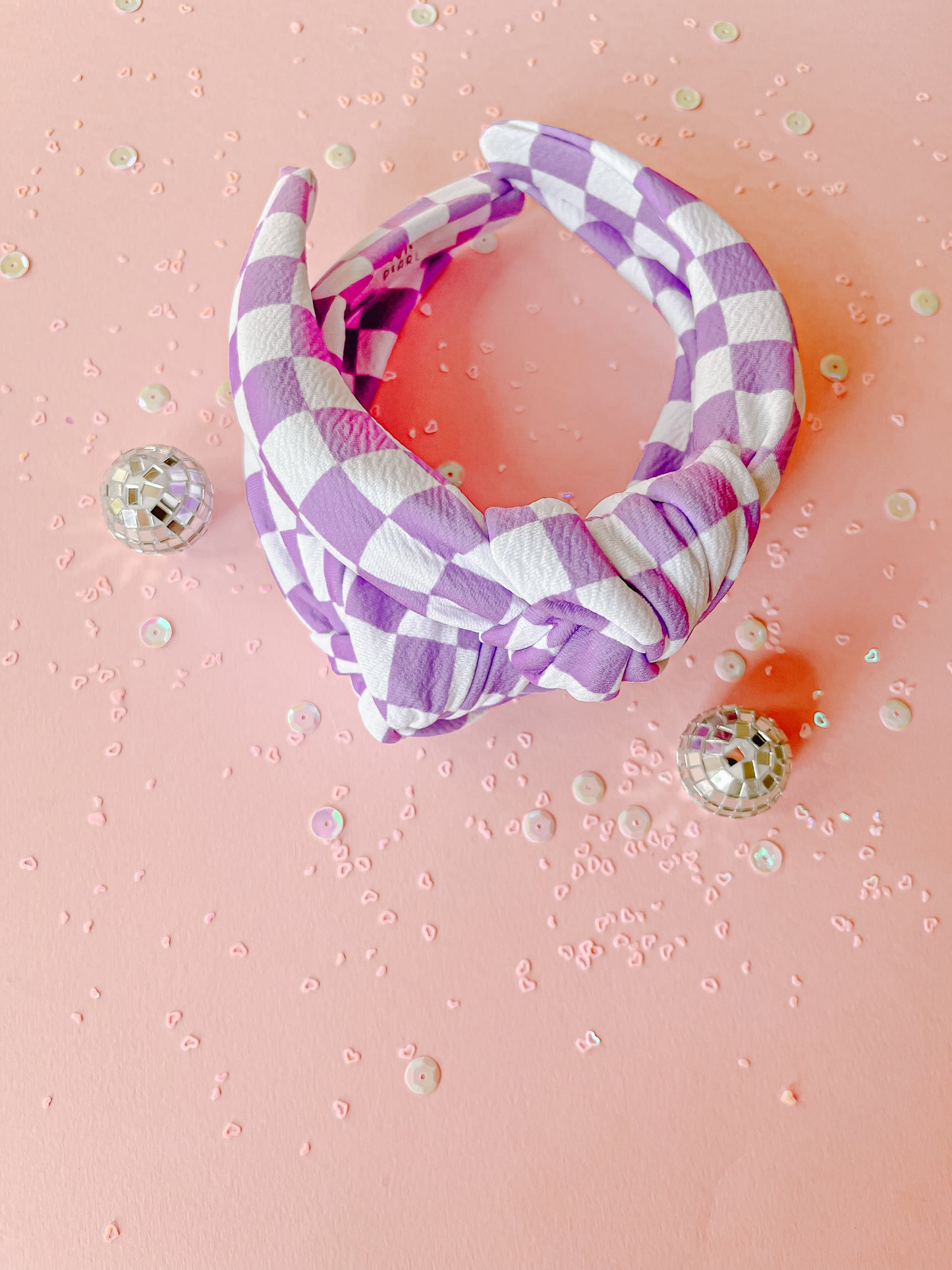 Purple & White Checkered Knotted Headband