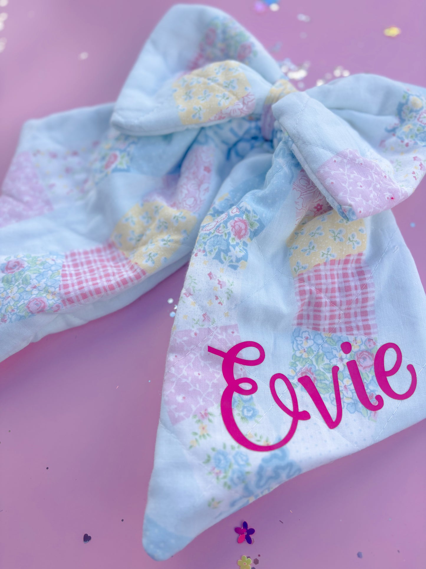 XL Quilted Patchwork Easter tag Puffy Bow