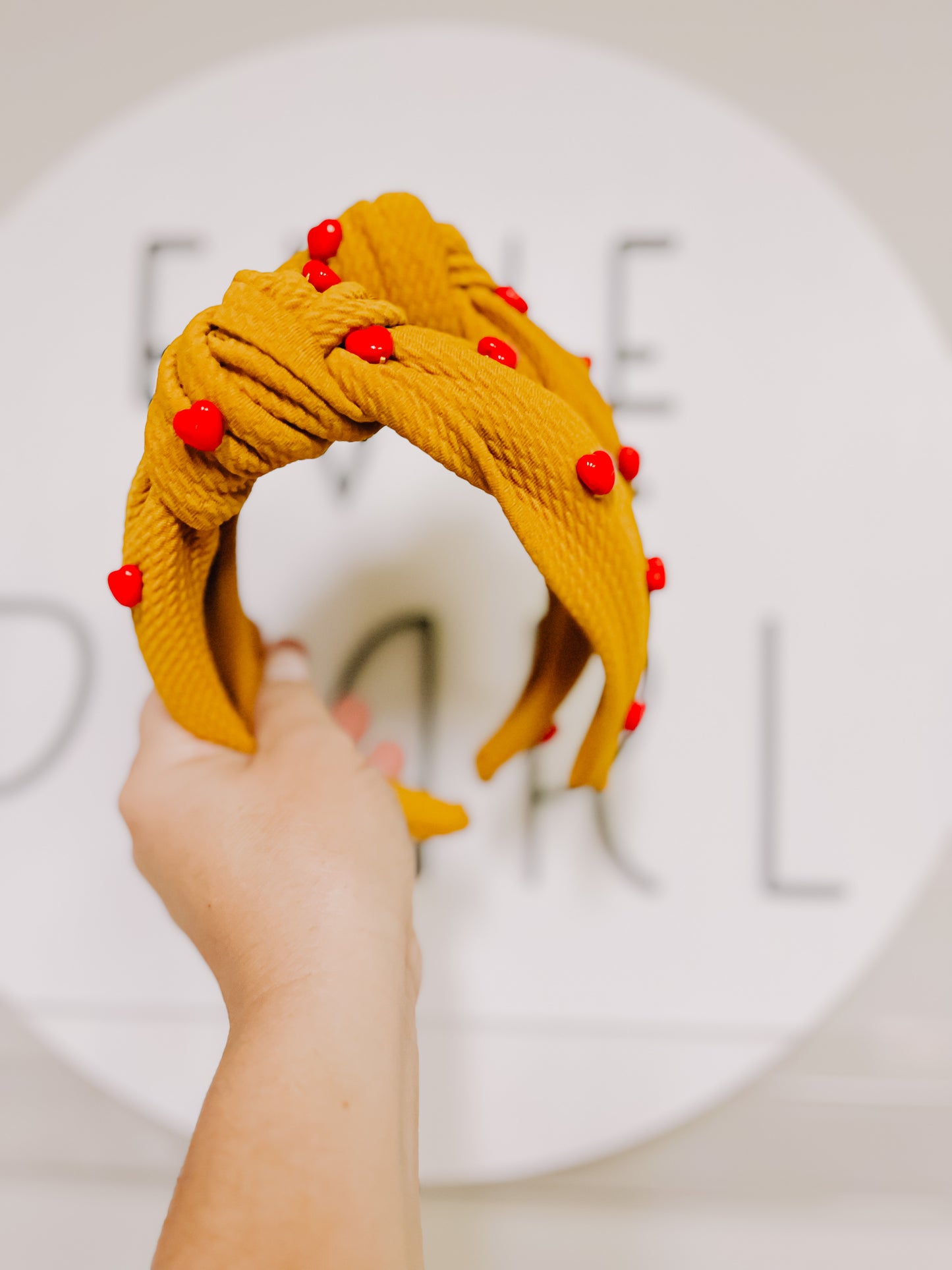 Gold Red Heart Beaded Knotted Headband for Girls & Women