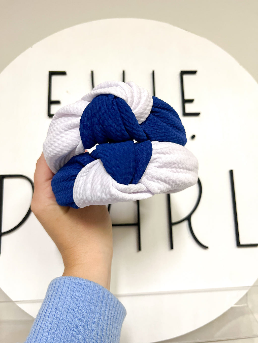 Royal Blue/White Colorblock Knotted Headband