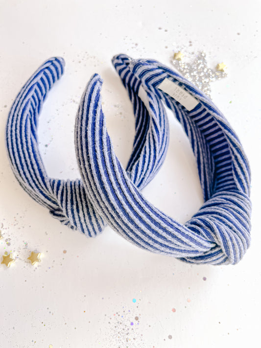 Navy Ribbed Knotted Headband