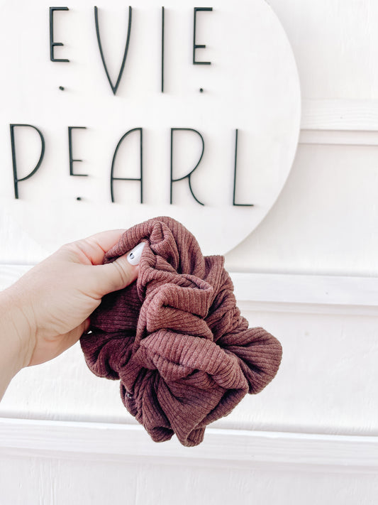 Chocolate Ribbed Knit Scrunchy for girls & women