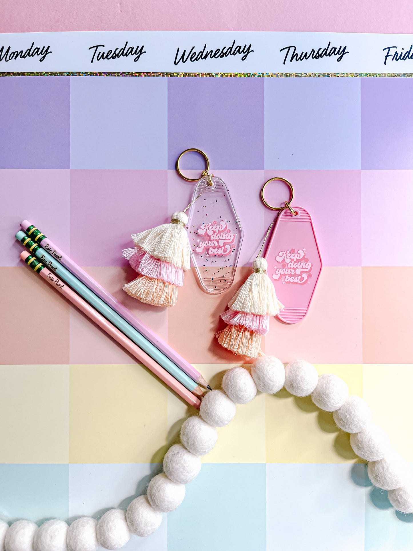 Keep Doing Your Best Motel Keychain with Tassel