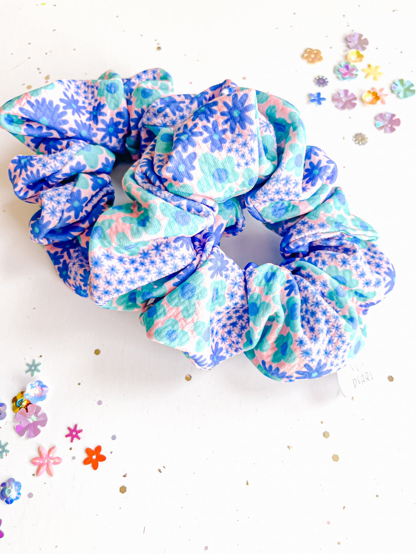 Blue Green Floral Regular Scrunchy