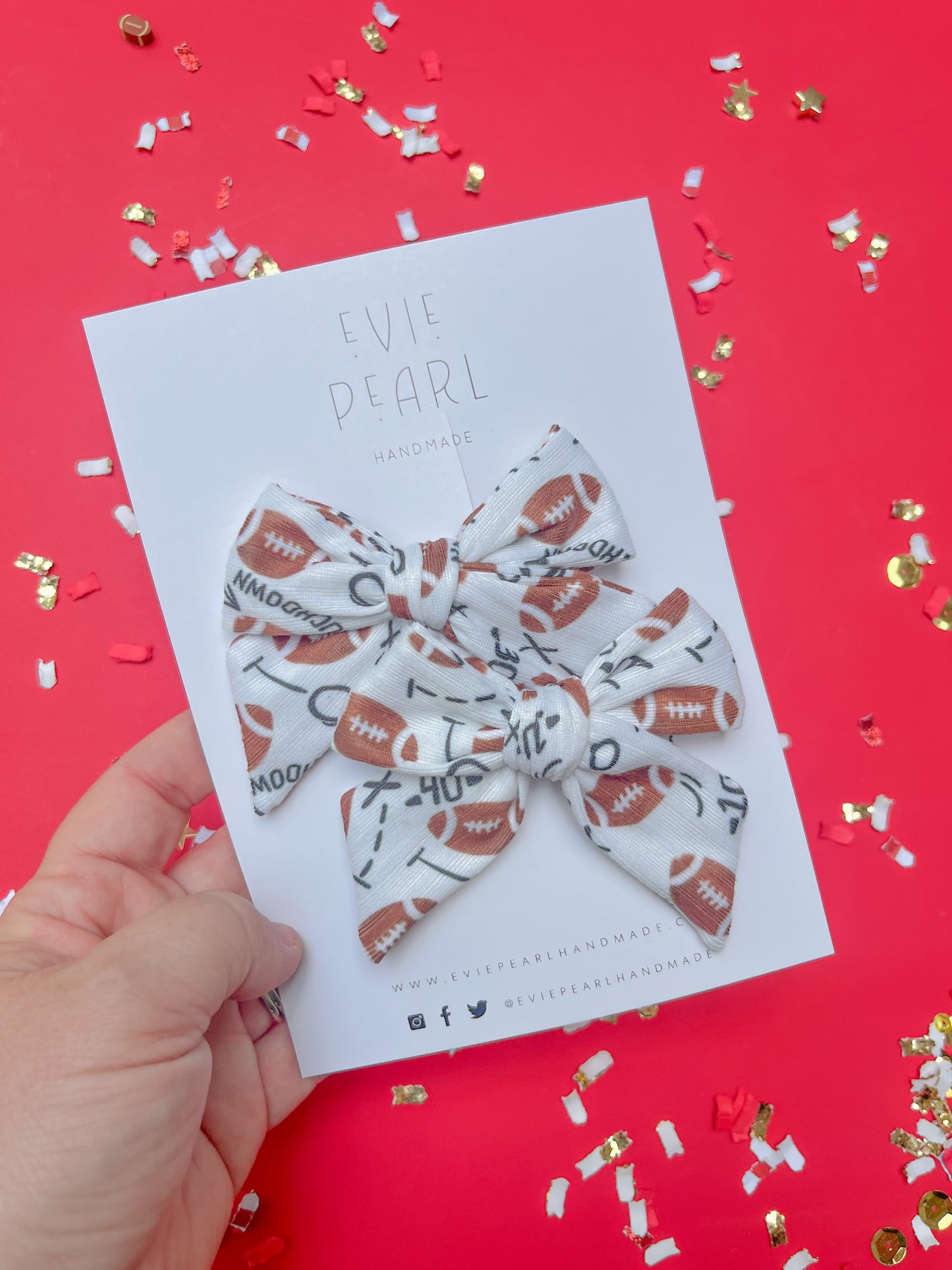 White Football Touchdown Medium Pinwheel Pigtails