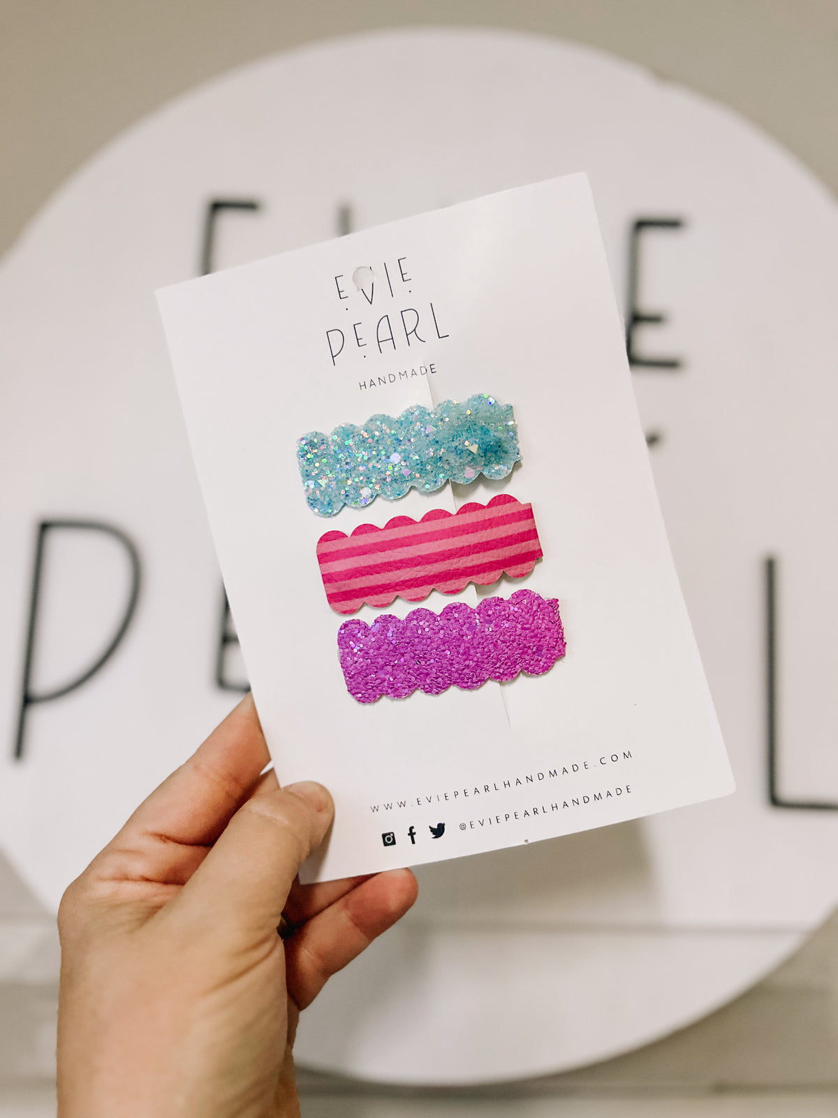 Teal Pink Stripes Purple Glitter Snap Clip