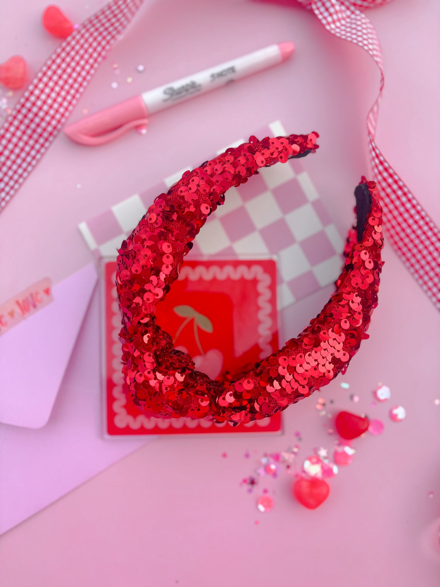 Red Sequins Knotted Headband for Girls & Women