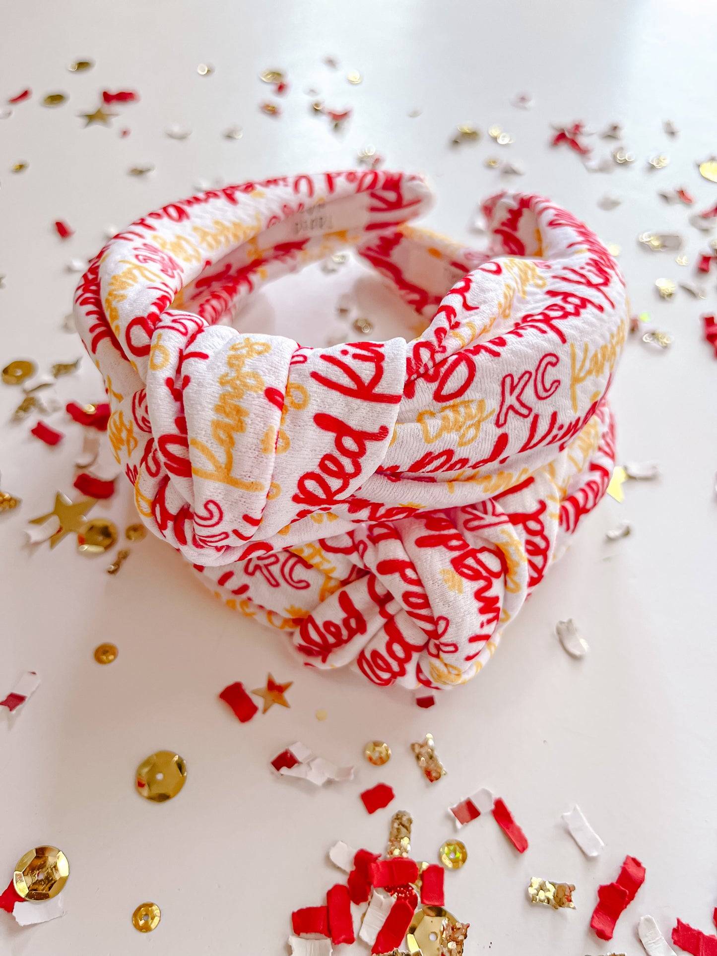 White Kansas City KC Red Kingdom Cursive Knotted Headband