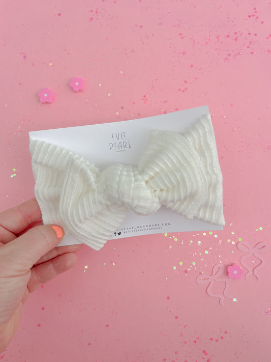 Crisp White Baby Bow Turban