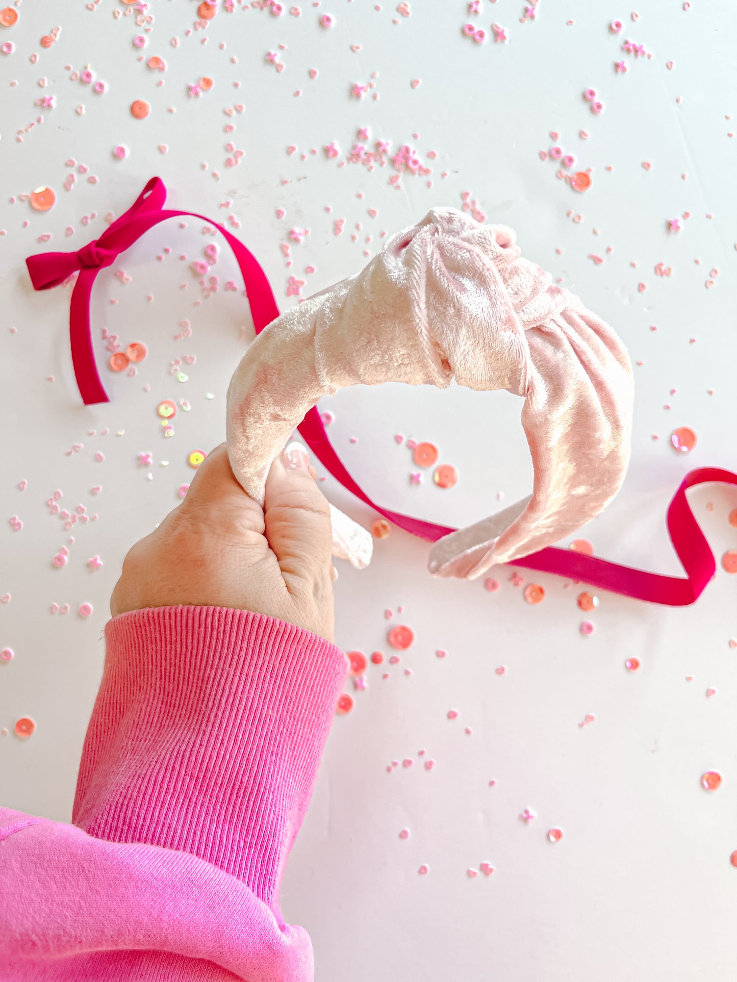 Light Crushed Pink Velvet Knotted Headband