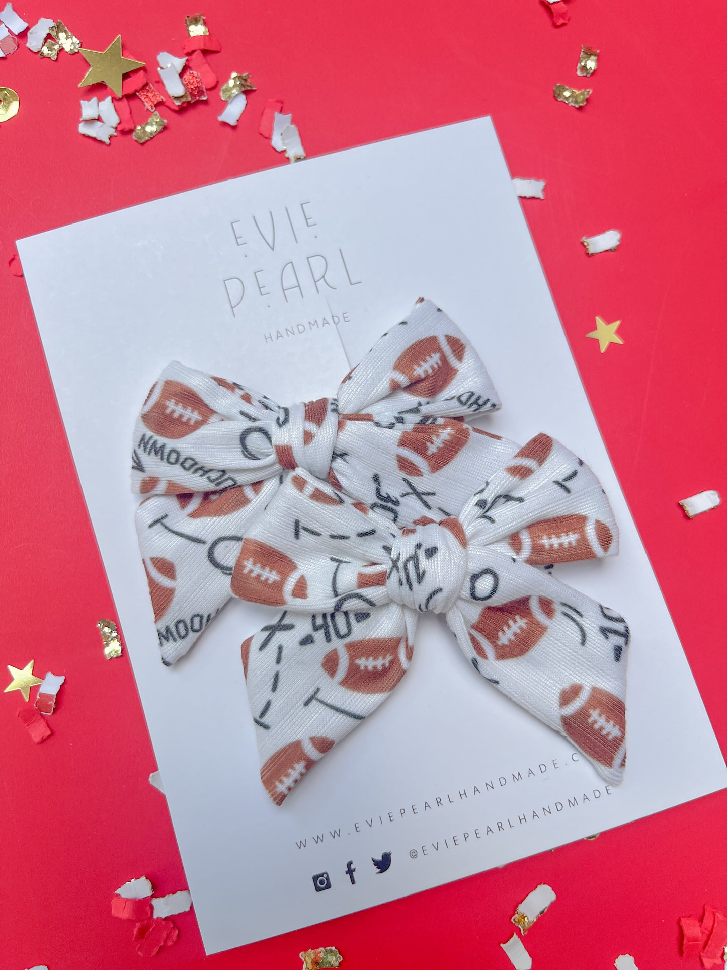 White Football Touchdown Medium Pinwheel Pigtails