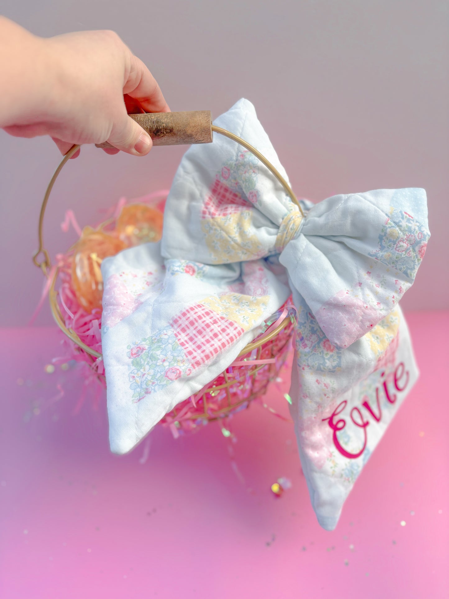 XL Quilted Patchwork Easter tag Puffy Bow