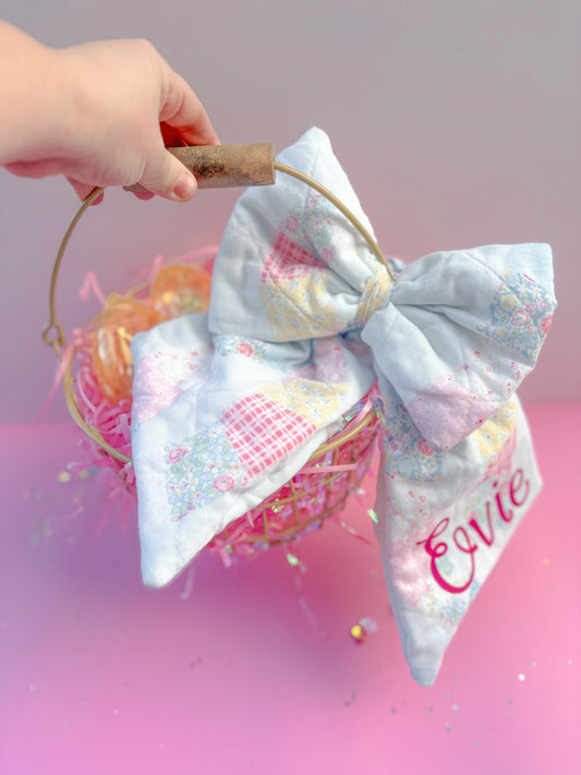 XL Quilted Patchwork Easter tag Puffy Bow